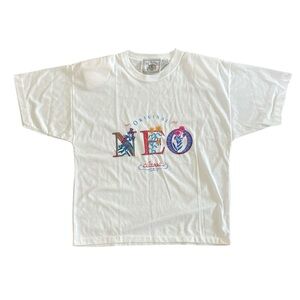 VINTAGE 80s White Graphic T-Shirt with Colorful Design SIZE SMALL